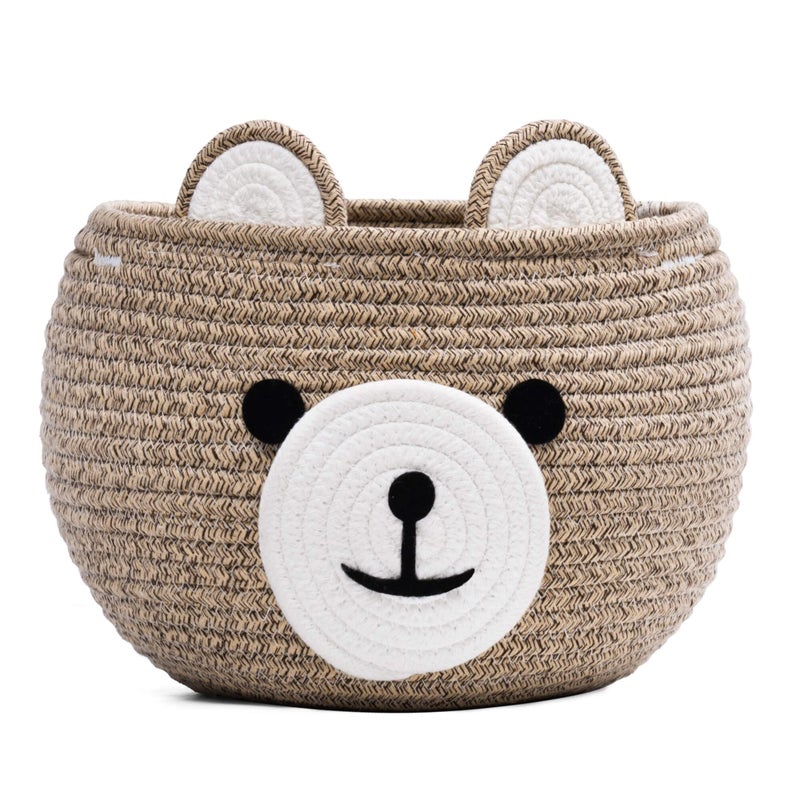 CherryNow Baby Basket for Nursery, Bear Gift Baskets for Kids, Baby Shower Basket with Handles, Small Cute Animal Baskets, Light Brown, 10.5"D x 8.5"H - Image 1
